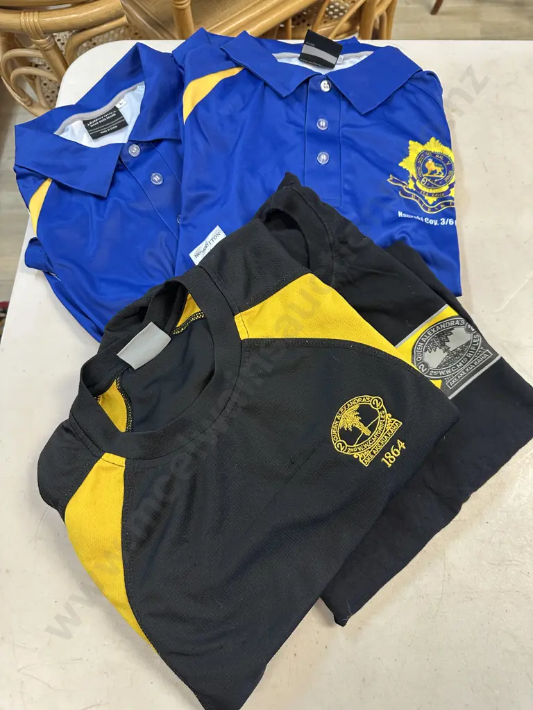 Royal New Zealand Infantry Polo Shirts Hauraki Company Logo & Queens Alexandras Mounted Rifles Tees  Image 1++