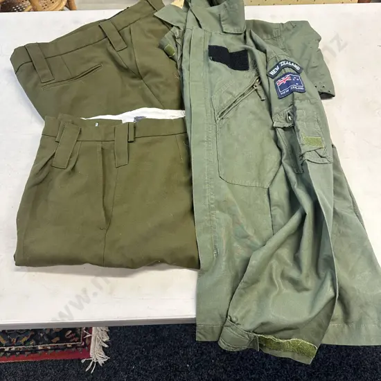 Khaki New Zealand Defence Trousers x2 Size 84 & 92 With Green Military Style Jacket