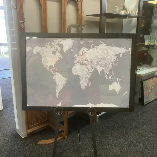 Framed World Map. 67 x 97cm