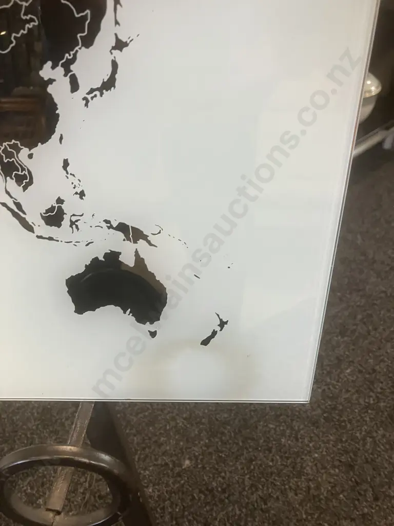 Glass World Map With Steel Backing. 40 x 60cm Image 1++