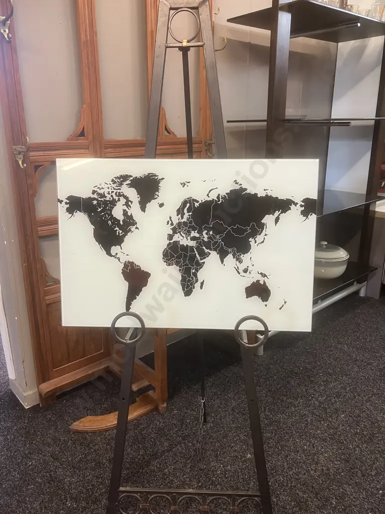 Glass World Map With Steel Backing. 40 x 60cm Image 1++