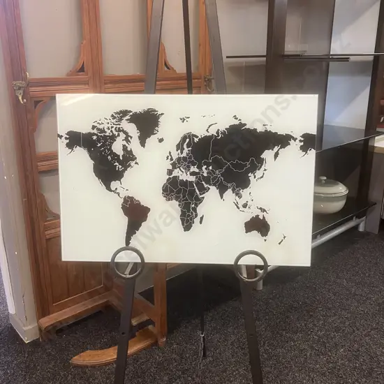 Glass World Map With Steel Backing. 40 x 60cm