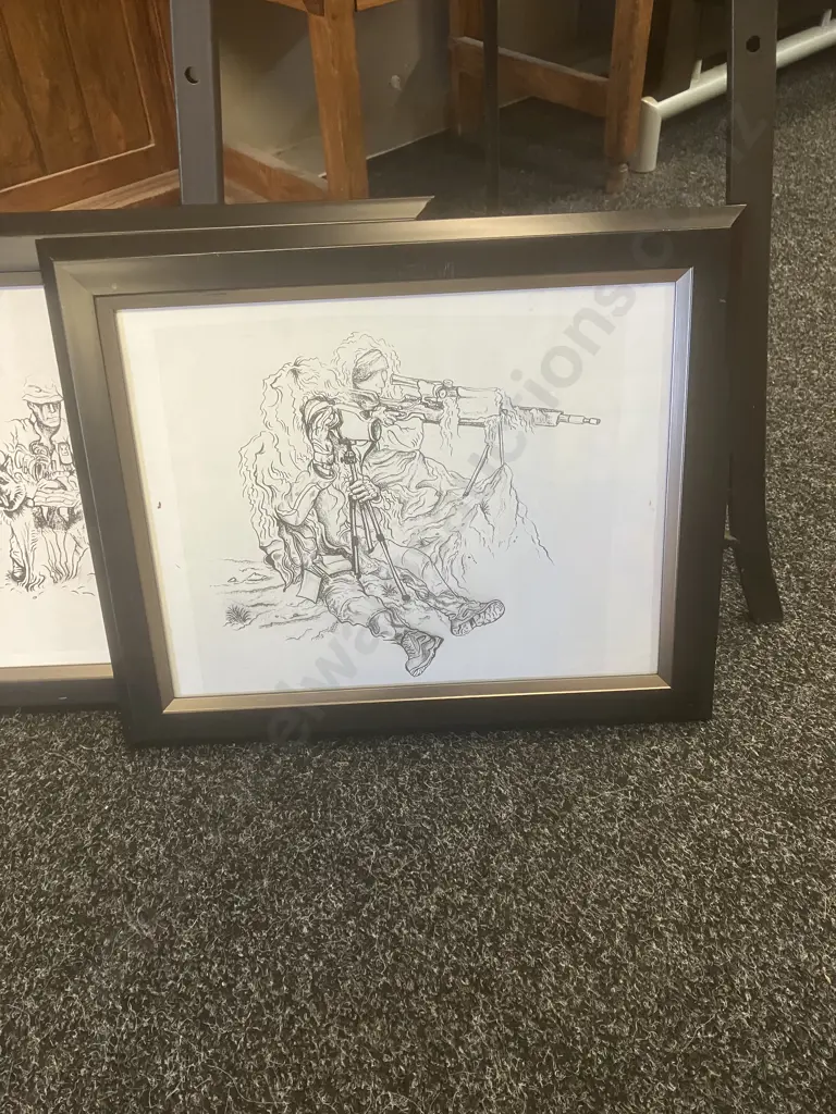 Four Military Themed Ink Drawings Image 1++