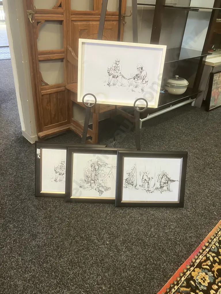 Four Military Themed Ink Drawings Image 1++