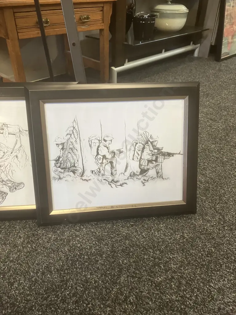 Four Military Themed Ink Drawings Image 1++