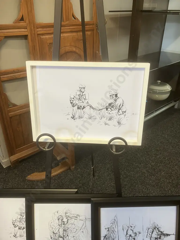 Four Military Themed Ink Drawings Image 1++