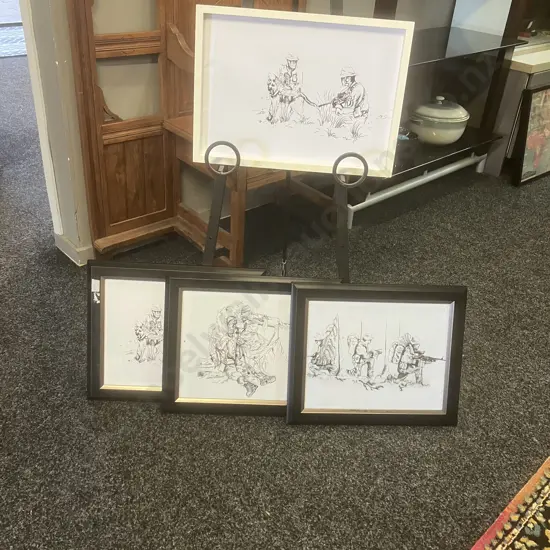 Four Military Themed Ink Drawings