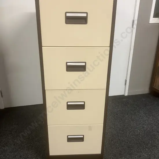 Office World Metal 4 Drawer Filing Cabinet With Suspension Files, 4 Drawer, Brown With Cream Drawers