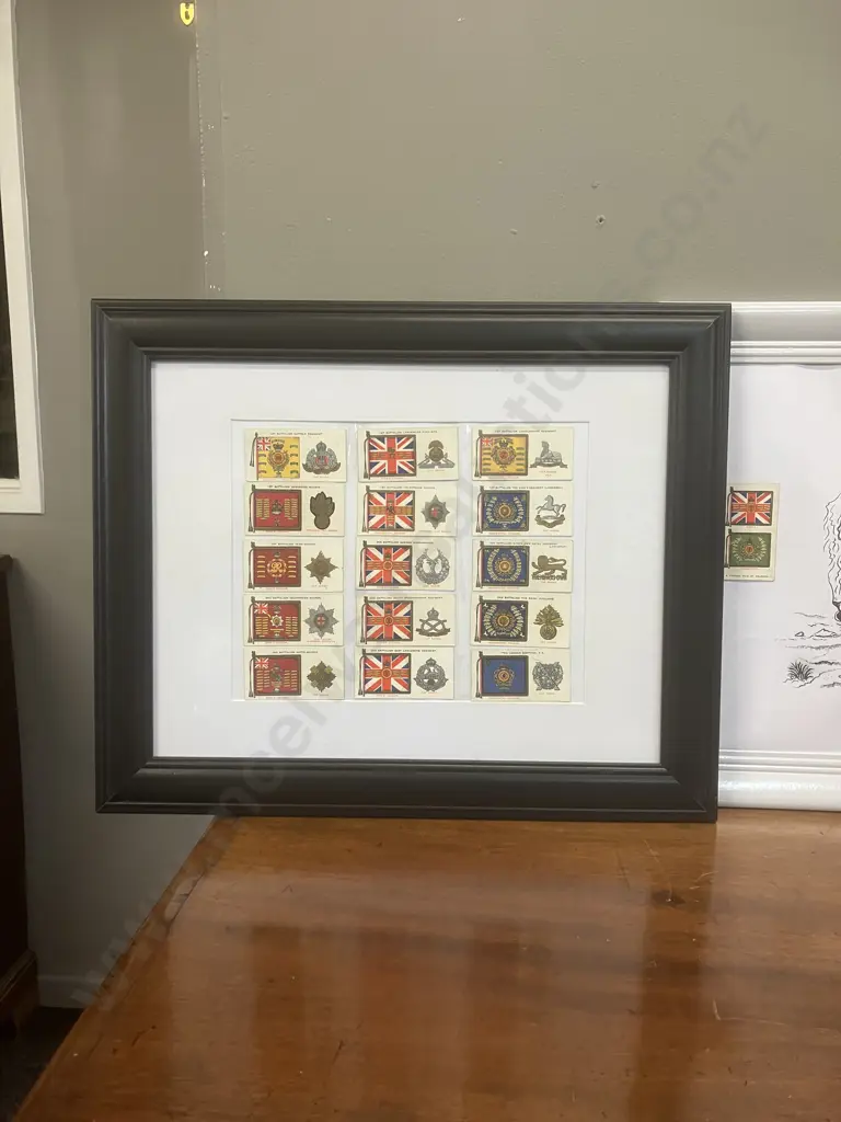 Framed Cigarette Cards Showing Colours & Cap Badges, With Framed Art Pieces Image 1++