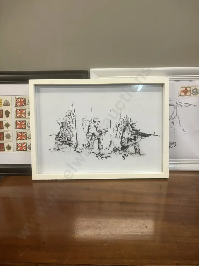 Framed Cigarette Cards Showing Colours & Cap Badges, With Framed Art Pieces Image 1++