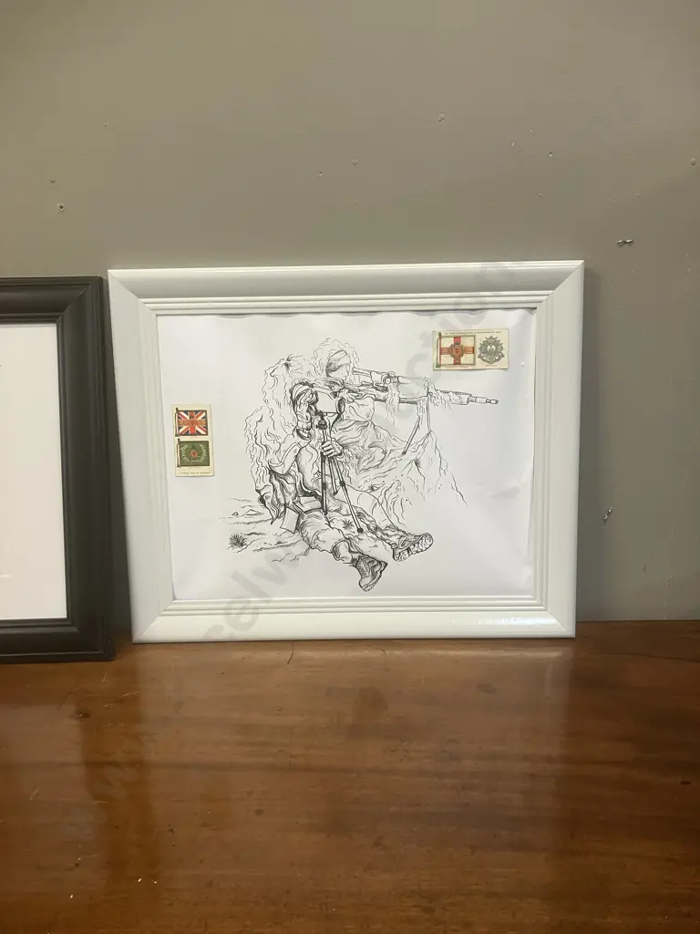 Framed Cigarette Cards Showing Colours & Cap Badges, With Framed Art Pieces Image 1++