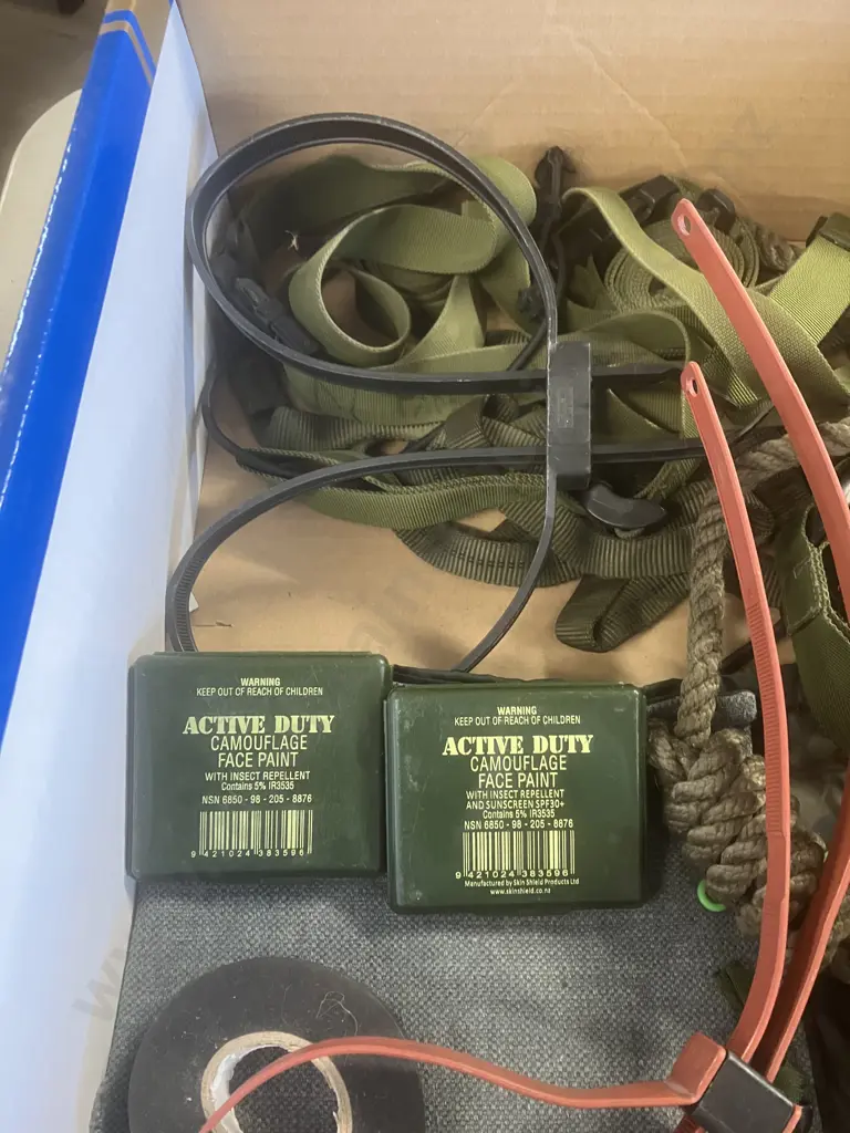 Box Lot Of Sundries Including Patches, Camouflage Face Paint Etc Image 1++