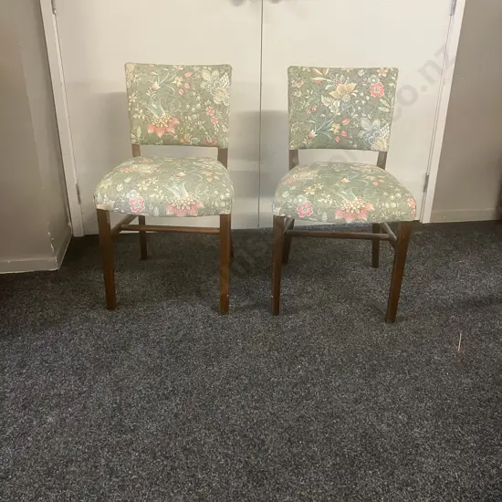 Pair of Oak Side Dining Chairs In Floral Upholstery