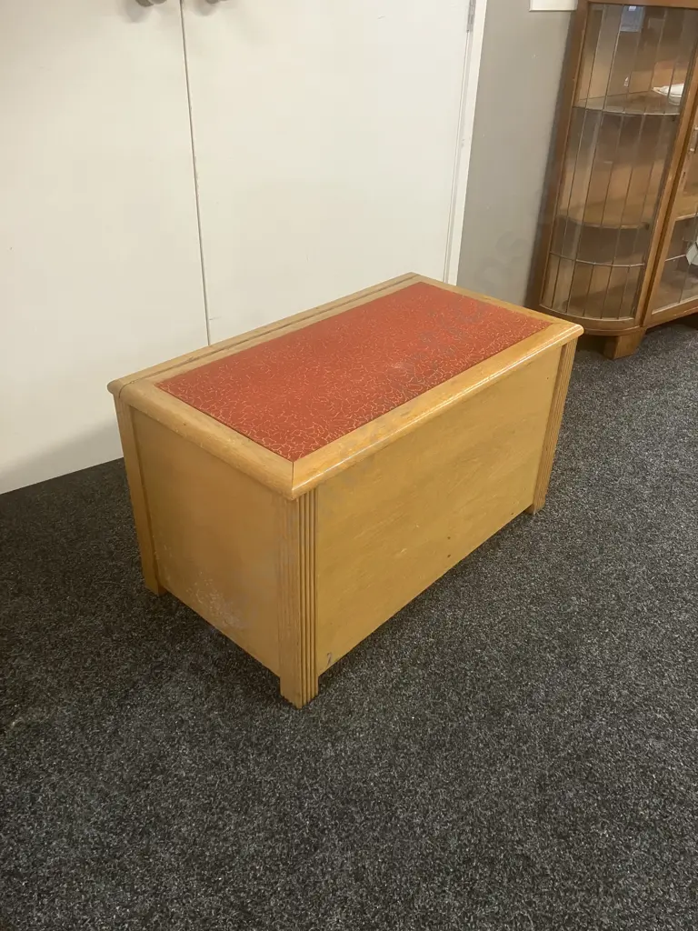 Vintage Oak Blanket Box With Padded Upholstered Top. H48 W85 D47cm Image 1++