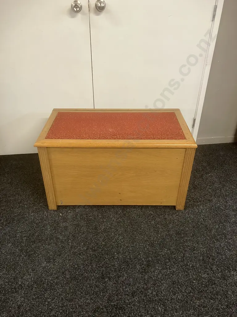 Vintage Oak Blanket Box With Padded Upholstered Top. H48 W85 D47cm Image 1++