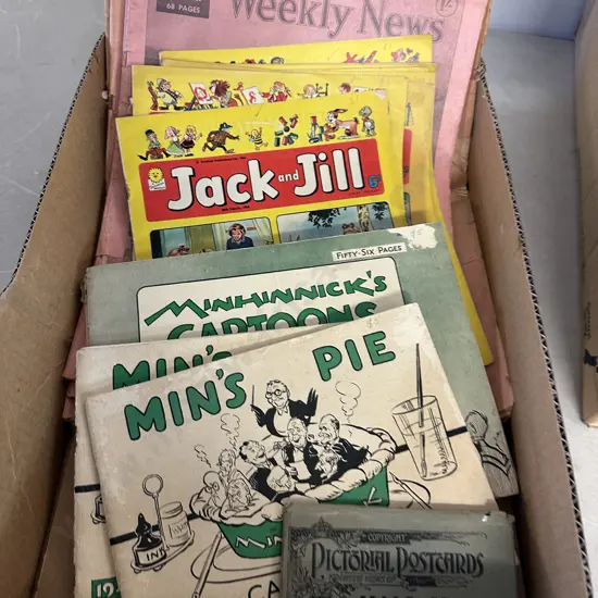 Vintage Magazines Including Weekly News, Jack & Jill Comics , Minhinnicks Cartoon Book Etc