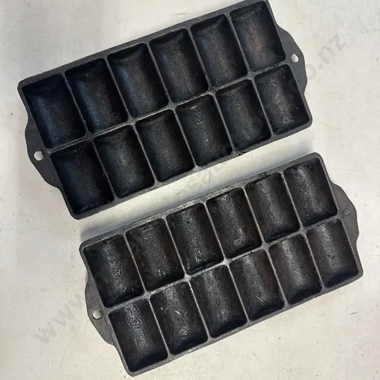 Pair Of Vintage Cast Iron Gem Trays