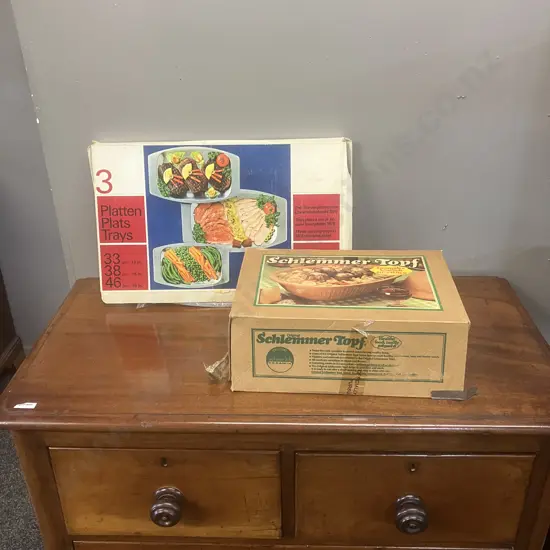 Vintage Original Schlemmer Topf & Swiss Three Trays Set With Original Boxes