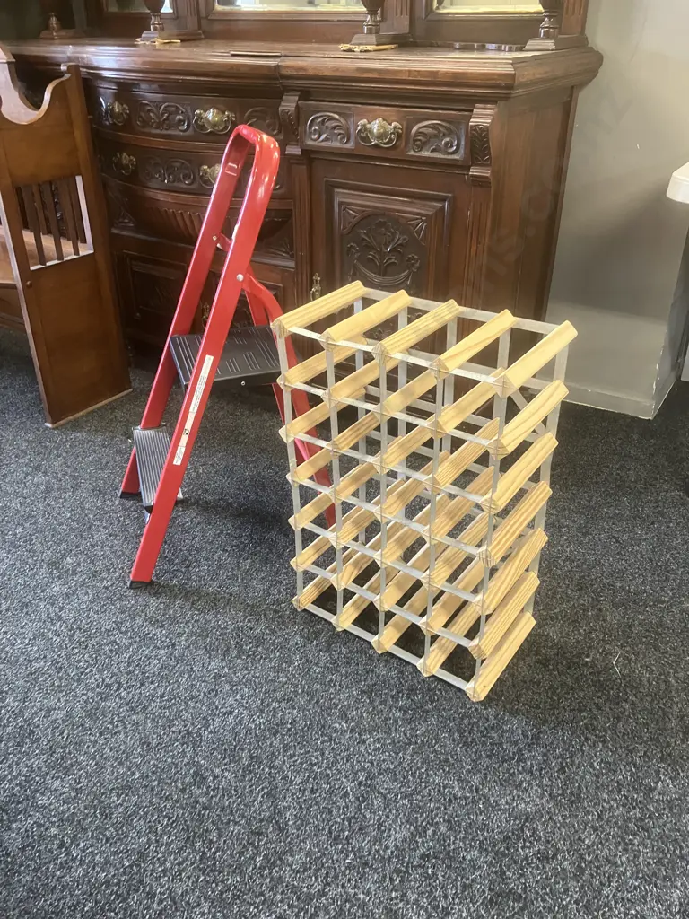 Red 2 Step Ladder - 95Kg & 28 Bottle Wine Rack Image 1++