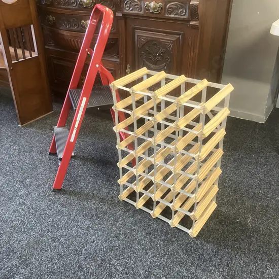 Red 2 Step Ladder - 95Kg & 28 Bottle Wine Rack