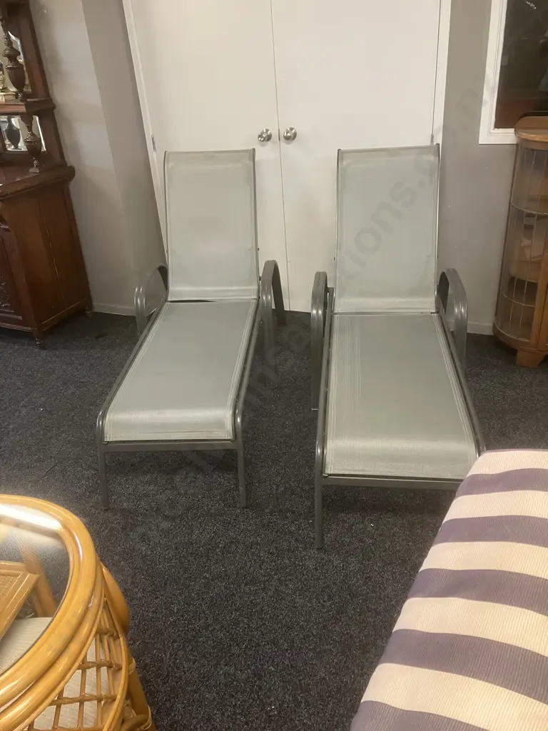 Pair of Sun Loungers With Adjustable Backs & Removable Squabs Image 1++