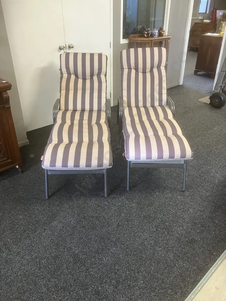 Pair of Sun Loungers With Adjustable Backs & Removable Squabs Image 1++