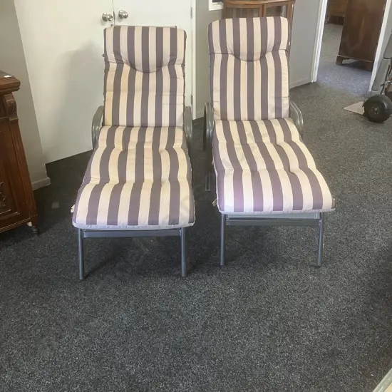 Pair of Sun Loungers With Adjustable Backs & Removable Squabs