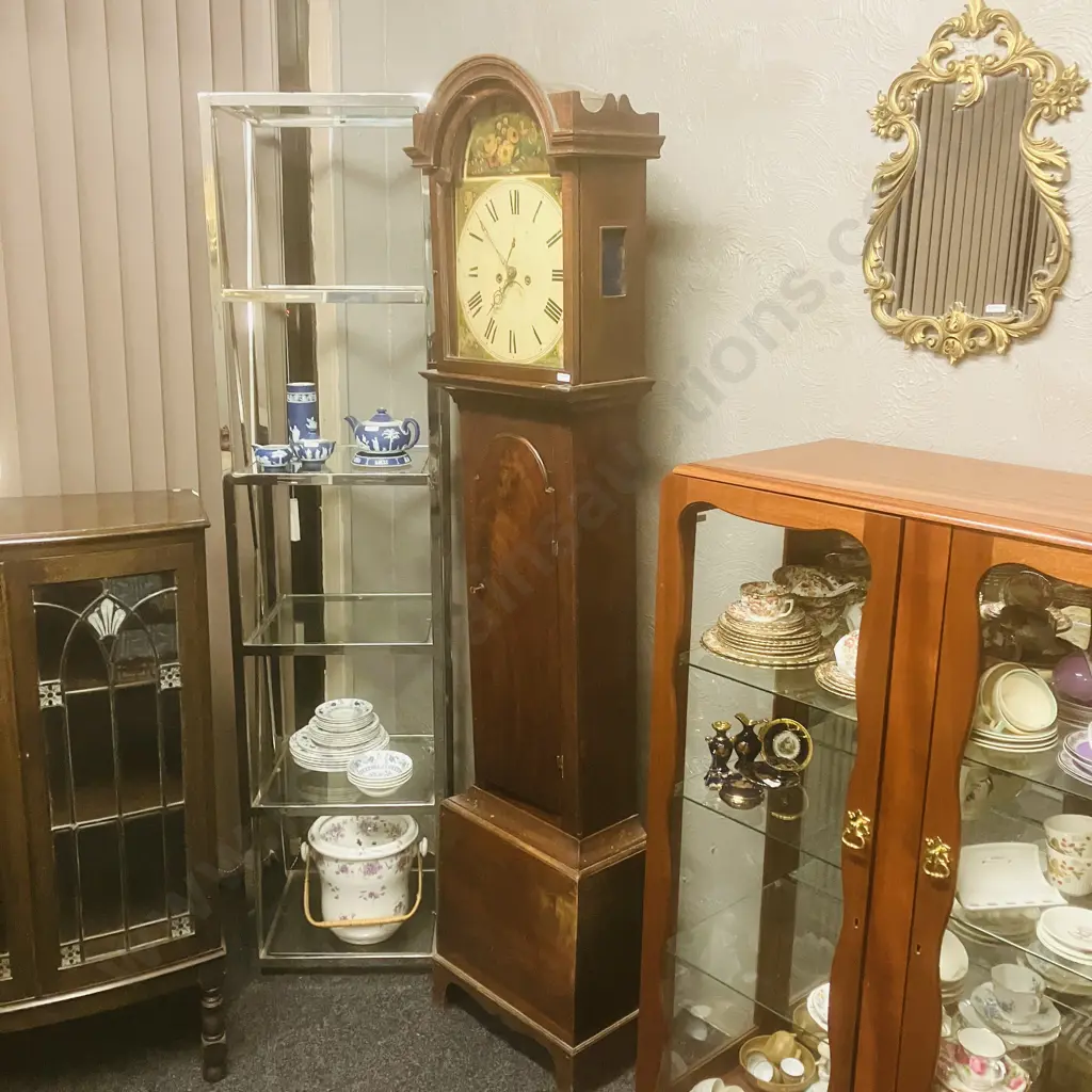 George III Oak Longcase Clock, With Painted Dial Depicting Peacock & Flowers. Eight Day Movement, Date Dial & Seconds Image 1++