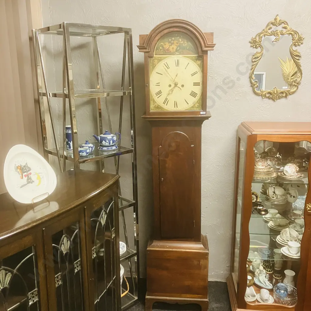 George III Oak Longcase Clock, With Painted Dial Depicting Peacock & Flowers. Eight Day Movement, Date Dial & Seconds Image 1++