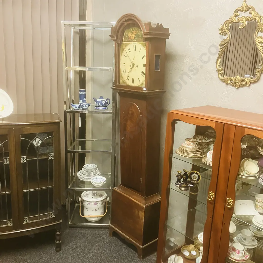 George III Oak Longcase Clock, With Painted Dial Depicting Peacock & Flowers. Eight Day Movement, Date Dial & Seconds Image 1++