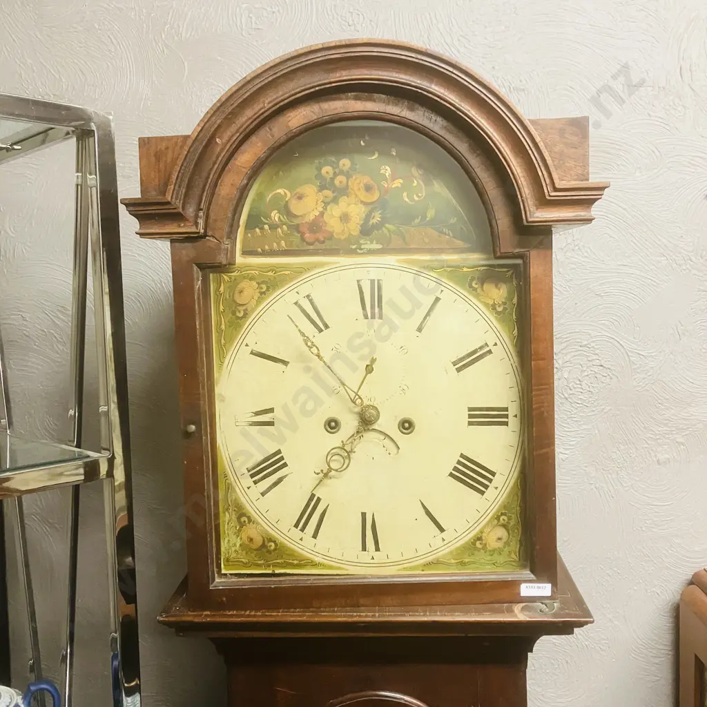 George III Oak Longcase Clock, With Painted Dial Depicting Peacock & Flowers. Eight Day Movement, Date Dial & Seconds Image 1++