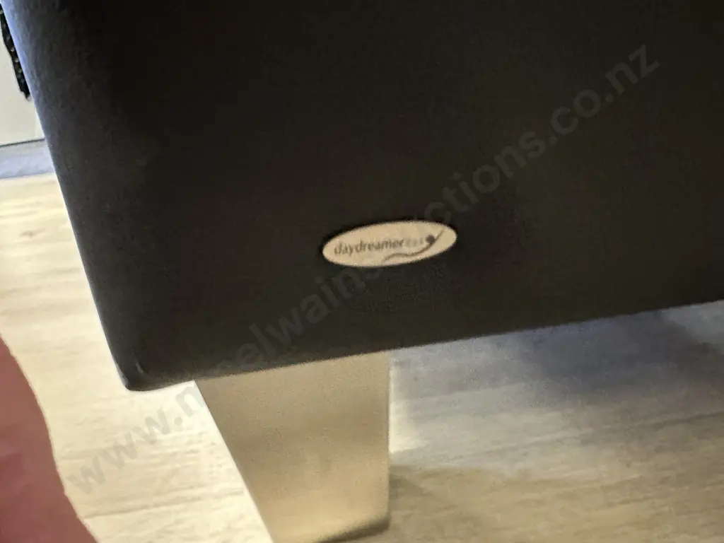 Black Leather Button Back 3 Seater Sofa, Rolled Arm, Curved Back, Metal Detailing. daydreamerzzz Ex Harvey Norman Image 1++