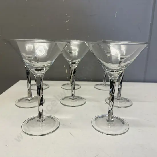 Set Of Eight Martini Glasses With Twisted Stem