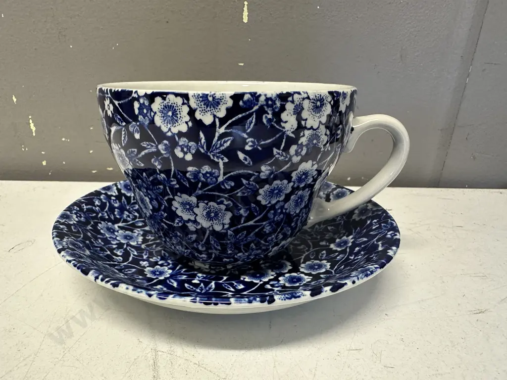 Burleigh Blue Calico Breakfast Cup & Saucer Image 1++