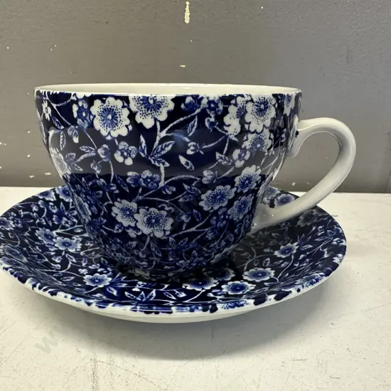 Burleigh Blue Calico Breakfast Cup & Saucer
