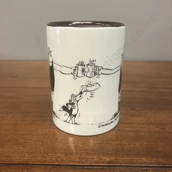 Rare Scarce Collectors Mug Black & White Illustration Of Wal, Cooch & Dog By Murray Ball. 12 x 13cm