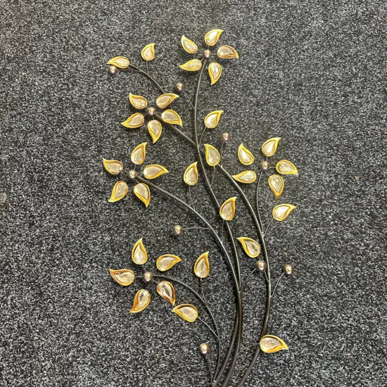 Large Wall Art Facetted Glass With Gold Coloured Leaves H80cm.