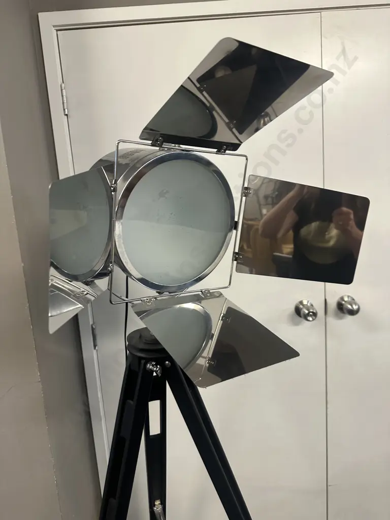 Industrial Style Silver & Black Tripod Floor Lamp With Four Adjustable Shutters H160cm.  Image 1++