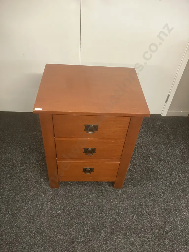 Oak 3 Drawer Bedside Cabinet With Black Metal Drop Handles. H71 W54 D44cm Image 1++