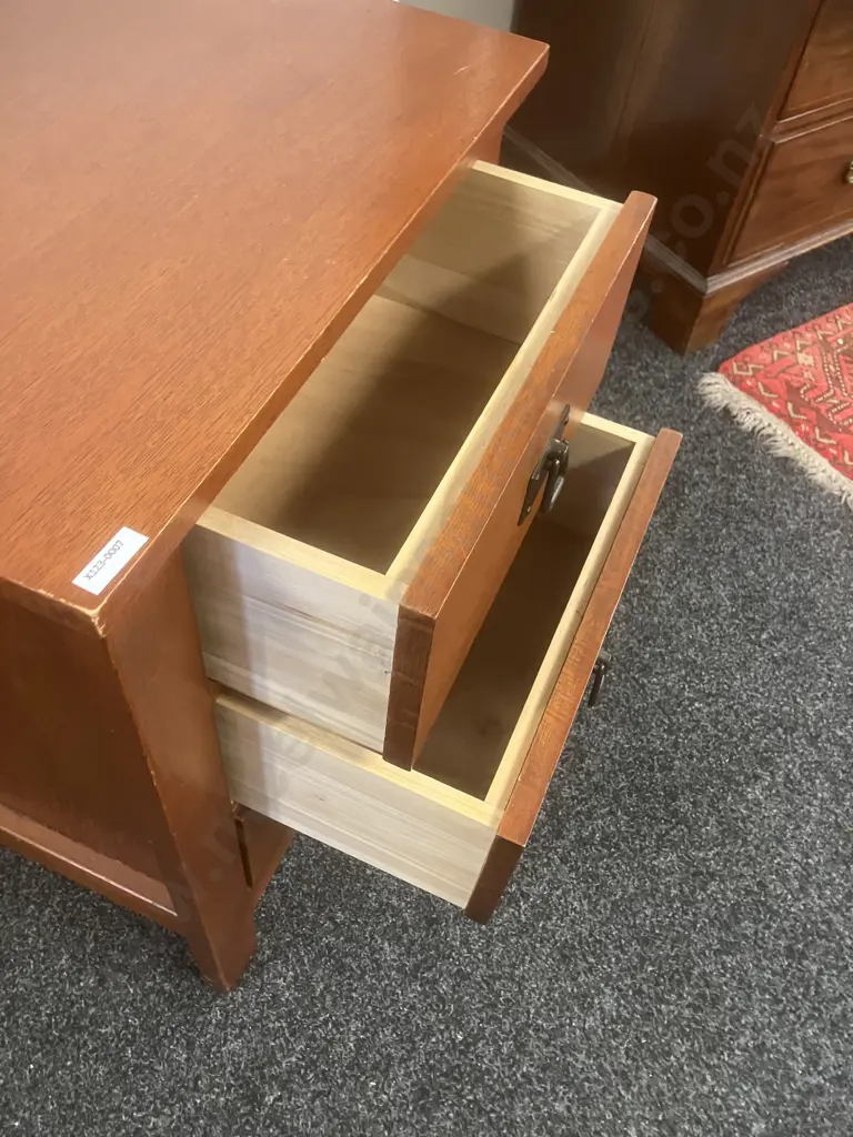 Oak 3 Drawer Bedside Cabinet With Black Metal Drop Handles. H71 W54 D44cm Image 1++