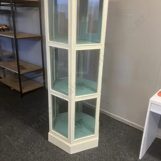 Shabby Chic Six Sided Glass Display Stand, 2 Door, Metal Cage Handles. 179.5 x 68cm