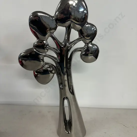 Decorative Tree Sculpture In A Metalic Silver Finish 