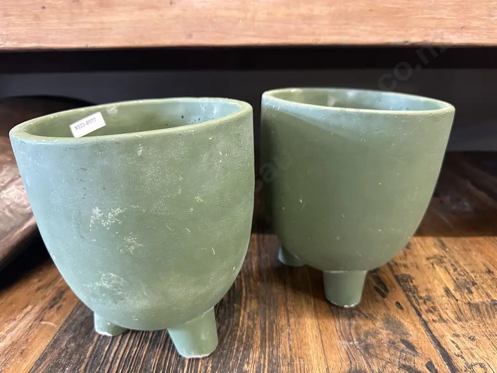Pair of Sage Footed Planters. 19 x 16.5cm Image 1++