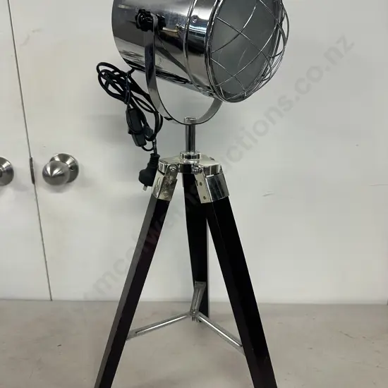 Tripod Table Lamp Wooden Legs Silver Metal Detail