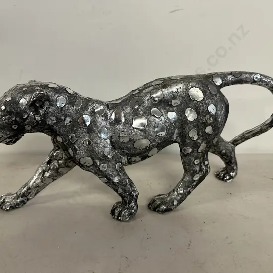 Decorative Silver Coloured Leopard Figurine L41cm.