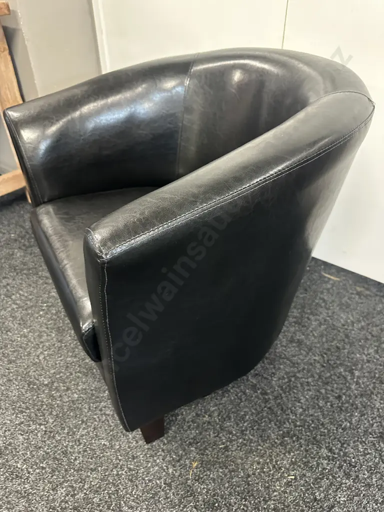 Black Leather Look Tub Chair W73cm. Image 1++