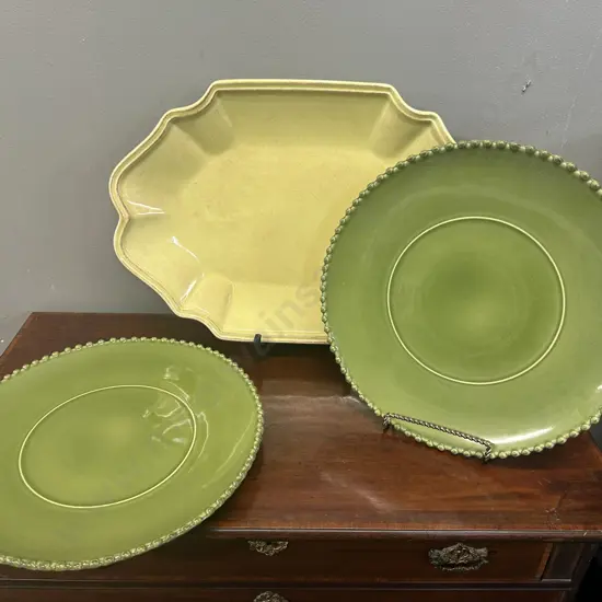 Large French Country Round Serving Plates & Large Platter Made In Portugal