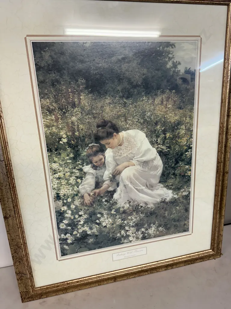 Framed Artwork Hurmann Seeger Picking Wild Flowers 78 x64cm. Image 1++