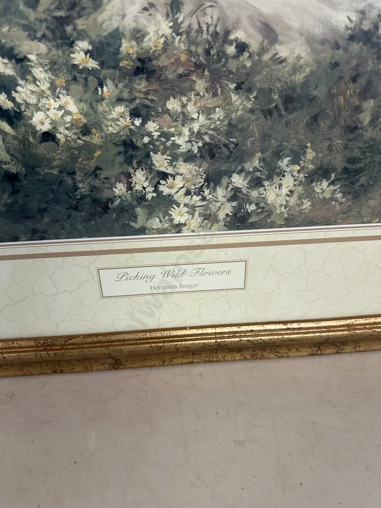 Framed Artwork Hurmann Seeger Picking Wild Flowers 78 x64cm. Image 1++