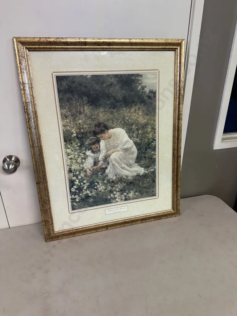 Framed Artwork Hurmann Seeger Picking Wild Flowers 78 x64cm. Image 1++
